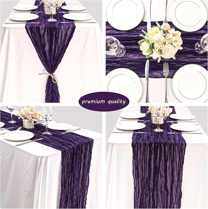 12 Pack Cheesecloth Table Runner 35x72 Inch Boho Gauze Table Runner Rustic Cheese Cloth Long Romantic Table Runners for Wedding Bridal Shower Birthday Party Table Decor (Dark Purple)