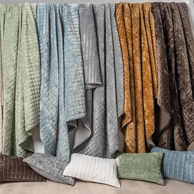 RECYCO Velvet Quilt Set, Oversized California King 118"x106", Walnut Brown | Channel Box Stitch Velvet Comforter Set, Ultra Soft Lightweight Bedspread Coverlet, All Season Bedding Set, with 2 Shams