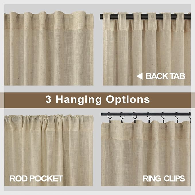 Burlywood Birch Natural Linen Curtains 92 Inch Length 2 Panels Set Back Tab Light Filtering Living Room Curtain Drapes Office Modern Minimalist Decor Farmhouse Boho Neutral Semi Sheer Curtain 92 Long