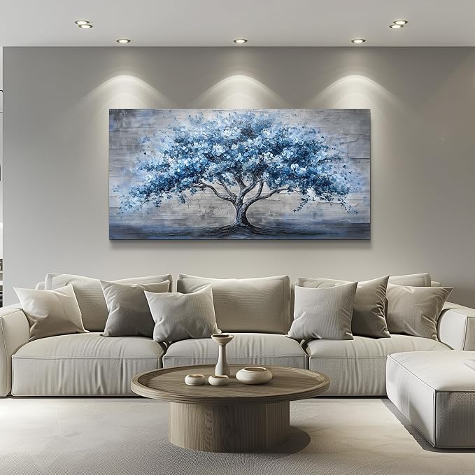 KELIYUAN Large Wall Decor Canvas Painting Wall Art For Living Room Dining Room Hallway Abstract Blue Tree Office Bedroom Decoration Artwork Picture Print For Home Decoration Aesthetics 24x48 In