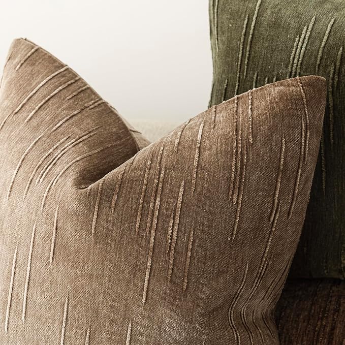 Foindtower Pack of 2 Slubby Textured Chenille Throw Decorative Pillow Covers Square Accent Solid Cushion Cover Cozy Neutral Farmhouse Pillow Case for Couch Sofa Bedroom Living Room 22x22 Inch,Brown