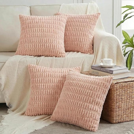 Fancy Homi 4 Packs Decorative Throw Pillow Covers for Living Room Couch Bed, Modern Farmhouse Boho Home Décor Accent Cushion Case, 14" x 14", Blush Pink
