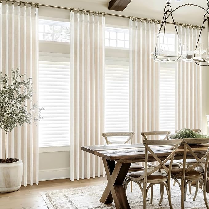 PleatedDrapes Small Linen Blend Ivory Birch Curtains 54 Inch Long 2 Panels Set for Dining Room, Semi Sheer Cafe Light Filtering Pinch Pleated Short Rustic Boho Window Drapes 4-1/2 FT Length Cream Burg