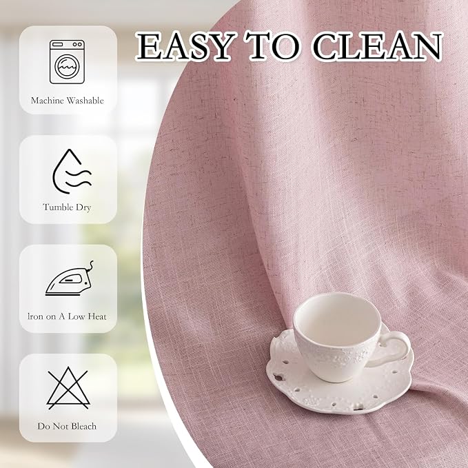 MYSKY HOME Extra Long Country Curtains for Sliding Glass Door Windows, Back Tab Semi Sheer Living Room Curtain Panels Ceiling to Floor Length Drapes Linen Texture Soft, 50 x 108 in, Pink, Set of 2