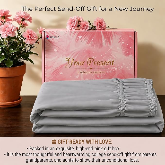 College Dorm Bed Skirt Twin XL 32" Drop, Slit Corner Bedskirt, Ice Grey | Solid ruffled, Wrap-around/elastic, Wrinkle & Fade resistant, with Adhesive Strips, Gift Packed, Machine Wash/Tumble Dry/Iron