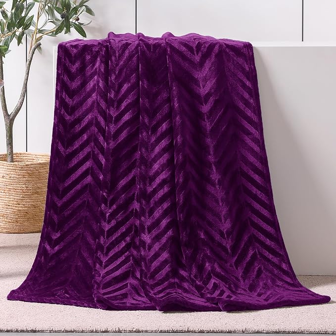 Whale Flotilla Flannel Fleece Throw Blanket for Couch, Purple | Lightweight Breathable Soft Sofa Throws, Plush Fluffy Chevron Design Decorative Blankets for All Season, 50x60 Inch