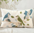 Animal Embroidered Lumbar Pillow Cover 20x12 Inch, Floral Birds | Decorative Throw Pillow Cover, Cottagecore Cushion Cases with Hidden Zipper, Farmhouse Decor for Couch, Sofa, Bedroom