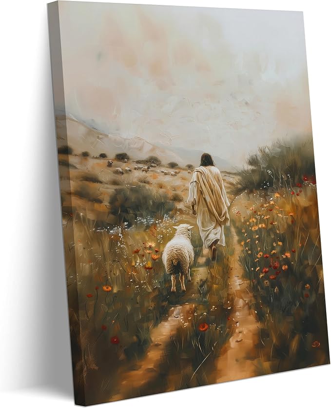 Vintage Jesus Lamb Christian Canvas Wall Art Jesus Leaves The 99 Sheep Christ Wall Decor The Lost Sheep Bible of Parable Posters Prints for Church Bedroom Living Room Home Decor