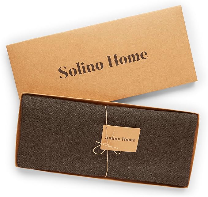 Solino Home 100% Pure Linen Table Runner Brown Woven, Athena 14 x 48 in | brings a tailored look to family meals and hosting, European flax fibres, effortlessly elegant, soft, OEKO-TEX Certified