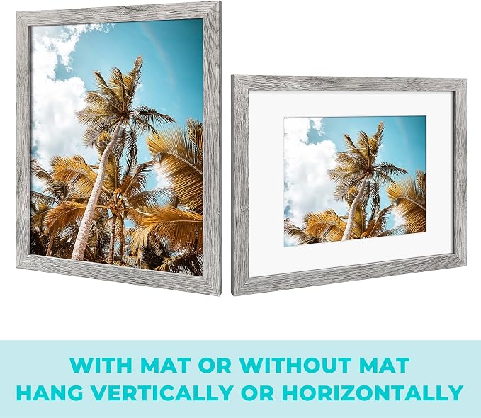 Frametory 11x14 Grey Picture Frame with Real Glass Mat for 8x10