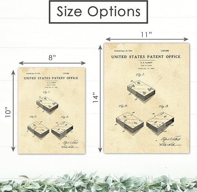 Playing Cards Patent Print Wall Art - Unframed - 8x10 | Set the Tone for Your Game Night with this Classic and Timeless Wall Décor | Modern Wall Art | Wall Art | Living Room Décor | Office Wall Décor