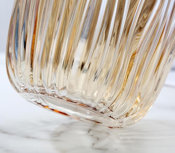 Large Amber Glass Vase for Home Decor Ribbed Tall Gold Floor Vase 8.0" Decorative Vases for Table Centerpieces Flowers Decor and Farmhouse(Brown 8.0in)
