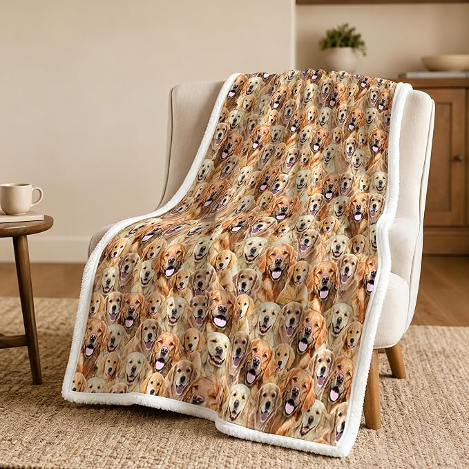 BlessLiving Golden Retriever Throw Blanket Dense Blanket | Sherpa; Soft; BlessLiving Golden Retriever Throw Blanket Dense; with; Dog; Patterns; Fleece; Couch; Bed; Cozy; Warm