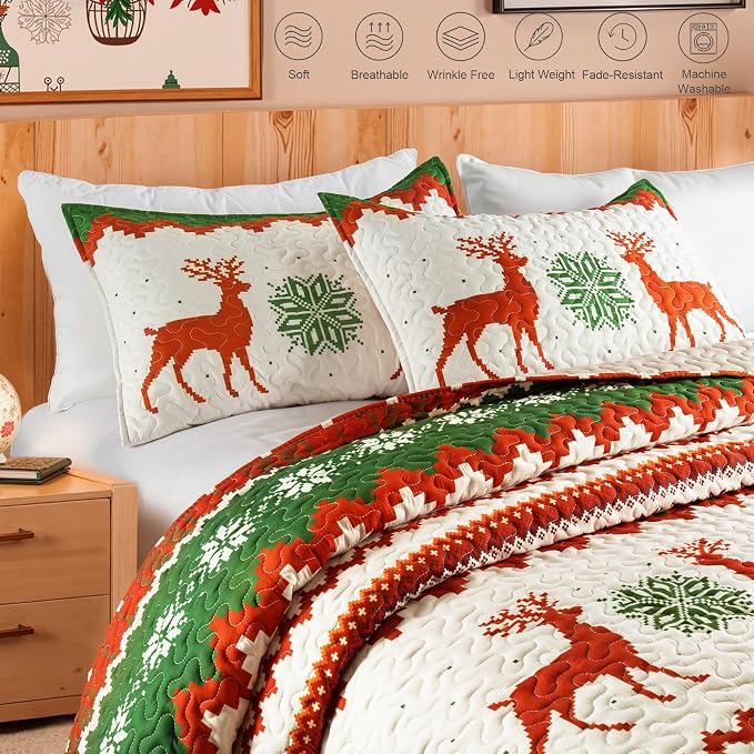 Whale Flotilla Patchwork Quilts Twin Size, Extra Soft Floral Bedspreads | Happy Snowflake Reversible Lightweight Twin Quilt Bedding Set for Bed, Printed Coverlets with 1 Pillow Sham for All Seasons
