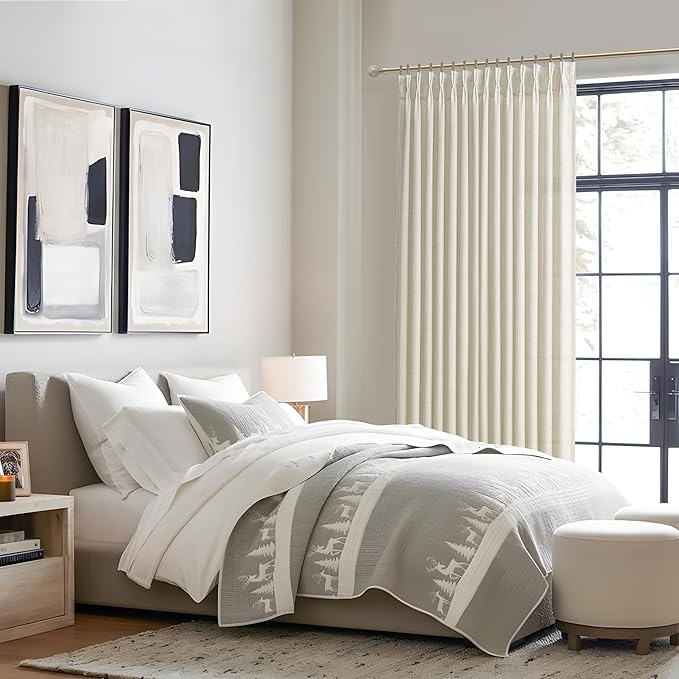 Extra Long Floor to Ceiling Drapes 108 Inches Long 2 Panels Set for Sliding Glass Door, Pinch Pleat Cream Sheer Curtain Privacy Light Filtering Bedroom Window Drapes 40"W x 108"L(Linen Blend Back Tab)