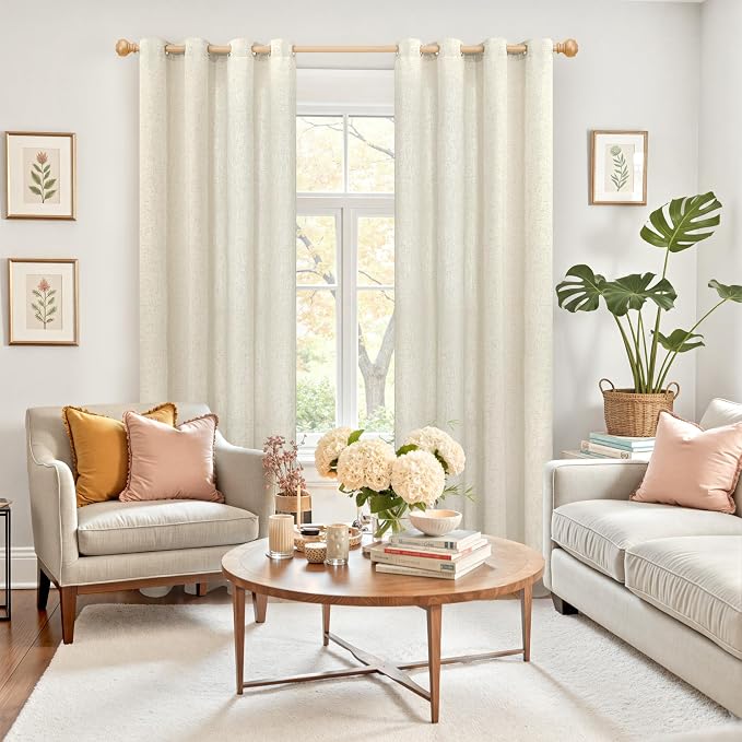 YoungsTex 80 Inch Length Linen Curtains for Living Room, Beige Light Filtering Drapes with Grommet Non See Through for Bedroom Dining, 2 Panels, 52 X 80 Inch