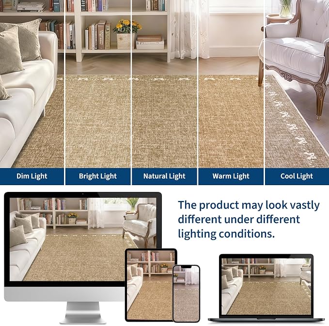COZYLOOM 8x10 Bow Printed Rug for Bedroom, Large Solid Color Living Room Rug with Non Slip Backing, Stain Resistant Non Shedding Rugs Low Pile Modern Farmhouse Carpet for Bedroom, Dining Room, Brown