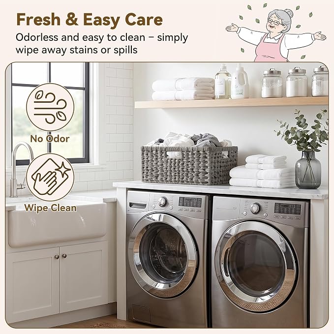 GRANNY SAYS Wicker Baskets for Organizing, Waterproof Pantry Basket, 1-Pack | Plastic Wicker Storage Baskets for Shelves,Large Wicker Baskets for Storage,Handwoven Storage Baskets with Handle,Grey Basket