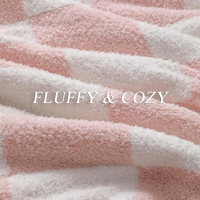 bearberry Soft Plush Throw Blanket for Couch, Cozy Warm & Lightweight | Knitted Fluffy Checkered Comfort Home Decor Gift for Women Mom Her, Sofa Chair Bed, 60x80in, Pink