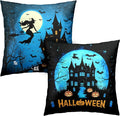 Halloween Pillow Covers 22x22 Set of 2 Witch Castle Throw Pillow Covers Horror Full Moon Night Pillow Case Bat Ghost Pumpkin Cushion Case for Holiday Party Home Decor Couch Sofa