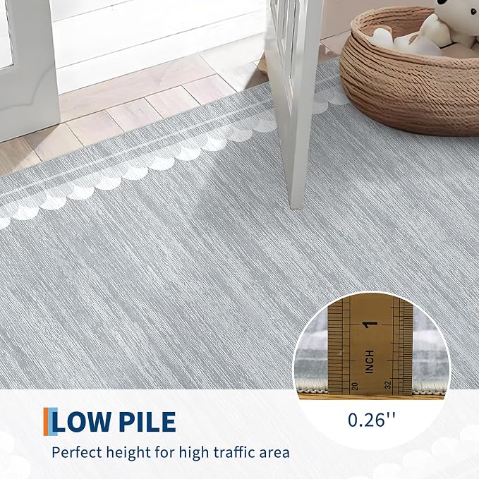 COZYLOOM Bedroom Rugs 10x13 Area Rugs for Living Room Washable Rug with Non Slip Backing, Modern Solid Non Shedding Low Pile Carpet Stain Resistant Bordered Mats for Living Room, Bedroom, Grey