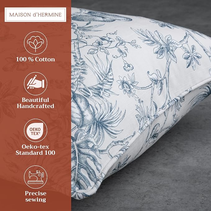 Maison d' Hermine Throw Pillow Covers 100% Cotton (20" x 20" - Pack of 1)