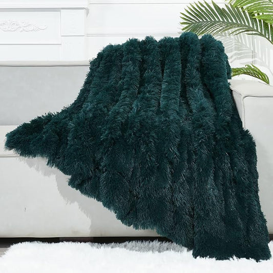 GONAAP Fuzzy Faux Fur Twin Blanket for Couch, Dark Teal, 60"x80" | Warm Cozy Plush Shaggy Decorative Reversible Thick Non-Heated Fleece Blanket for Sofa Bed, Gift for Women Men, All Season Use