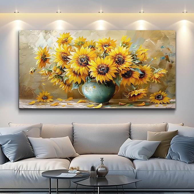 QIYILEXWART Large Wall Decor For Living Room Canvas Wall Art For Office Modern Wall Decorations For Bedroom Sunflower Landscape Painting Abstract Pictures Artwork Room Home Decor 24x48 In