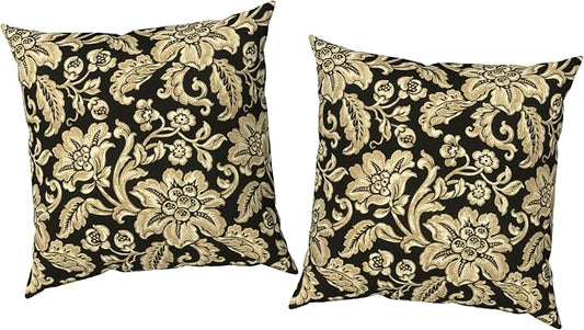 Outdoor Pillow Covers Waterproof 20x20 Inch Set of 2 Jacobean Black Decorative Outside Patio Furniture Cushion Cases Decor for Porch Garden