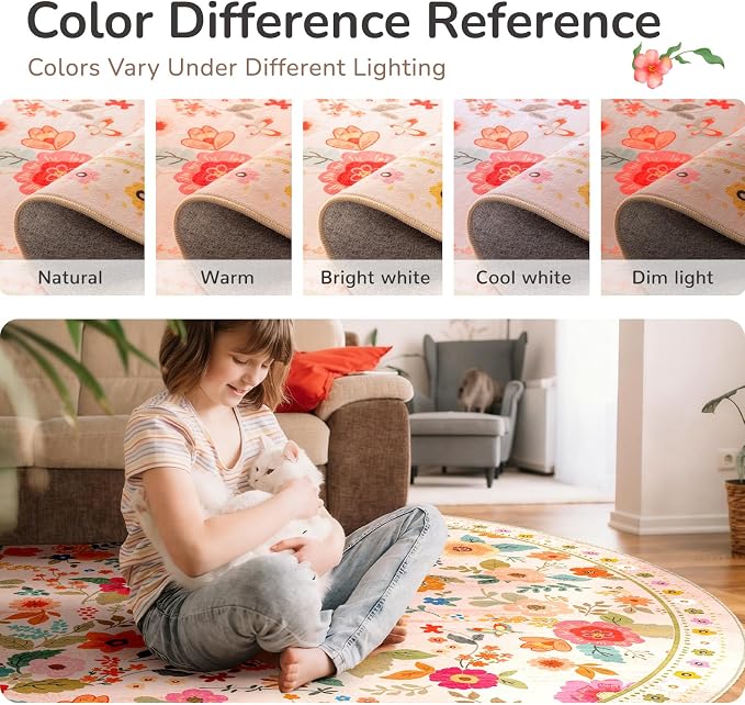 Washable Floral Area Rug for Living Room Runner 2x10 Pink Beige | Non-Slip，Vacuum-Friendly, Low Pile, Flower Carpet for Bedroom Kitchen Entryway Dining Room Office Nursery