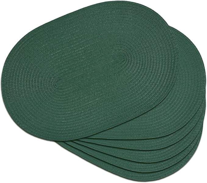 Placemats Set of 6, Woven Oval Braided Dining Table Mats(Sage Green) | 12 x 17.5 Inch Size Fits Plates and Flatware; Hand Washable and Heat Resistant for Kitchen Use, with Farmhouse and Boho Style