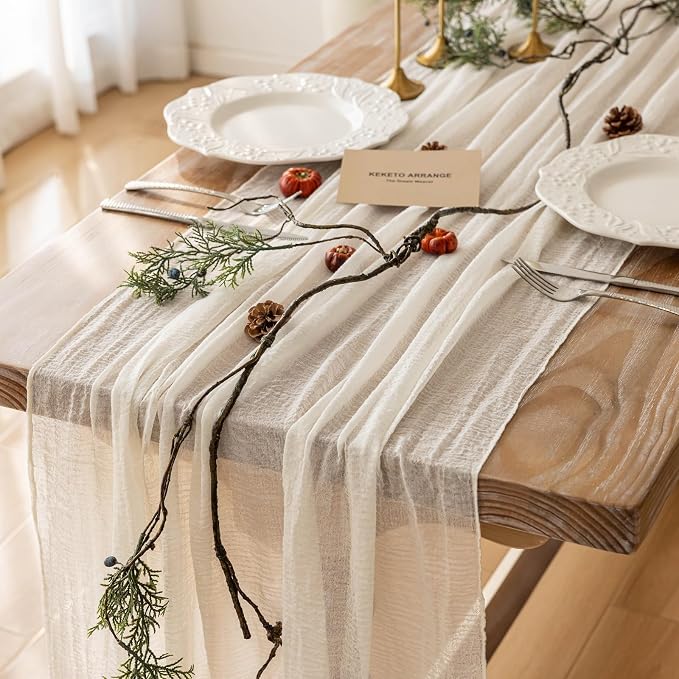 6Pcs White Cheesecloth Table Runner 120 Inches for Party Home Decor | For Wedding Baby Shower Bridal Shower Birthday Engagement Party 10FT Rustic Boho Home Decorations