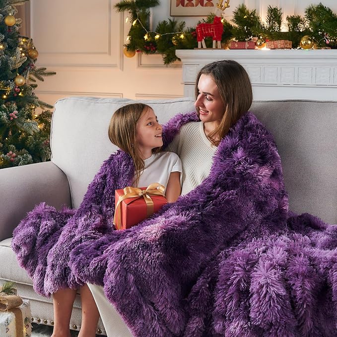 GONAAP Fuzzy Faux Fur Queen Blanket for Couch, Violet Purple, 90"x90" | Warm Cozy Plush Shaggy Decorative Reversible Thick Non-Heated Fleece Blanket for Sofa Bed, Gift for Women Men, All Season Use