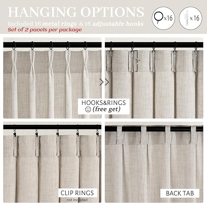 PleatedDrapes Linen Sheer Tall Windows Curtains 100 Inches Long for Living Room, Memory Trained Pinch Pleated Light Filtering Greyish Brown Modern Drapes for Patio Sliding Glass Door W40xL100 2 Panels
