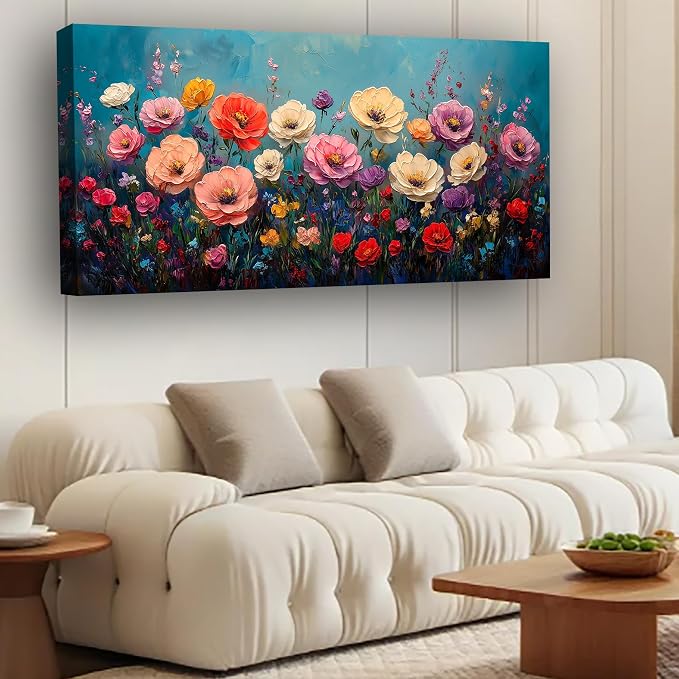 Vibrant Multicolor Flower Picture Print Canvas Wall Art Living Room Dining Room Office Study Bedroom Wall Decor Wall Art Prints Modern Style Artwork Waterproof Ready to Hang - 20x40 Inch