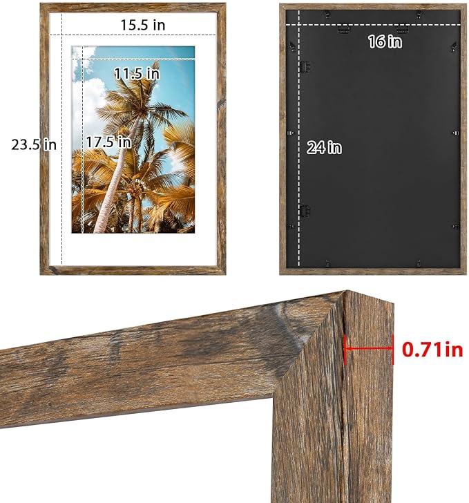 6 Pack 16x24 Rustic Brown Picture Frame with Real Glass Mat for 12x18