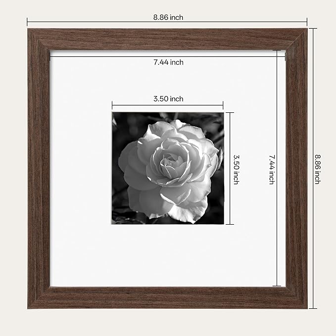 eletecpro Picture Frames Set of 9, 8x8 in, Acrylic Cover, Walnut Brown | Display Photo 4x4 with Mat or 8x8 without, Square Gallery Collage, Wall Mount, Minimalist Home Decor, Engineered Wood