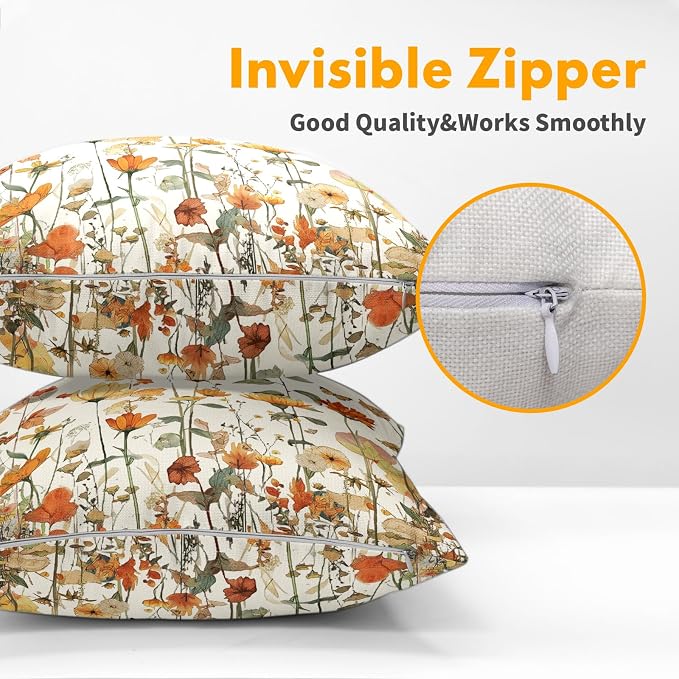 Kawani Fall Floral Pillow Covers 16x16 Inch Autumn Harvest Vintage Wildflower Outdoor Decorative Throw Pillows Set of 2 Thanksgiving Holiday Pillowcases for Couch Home Decor