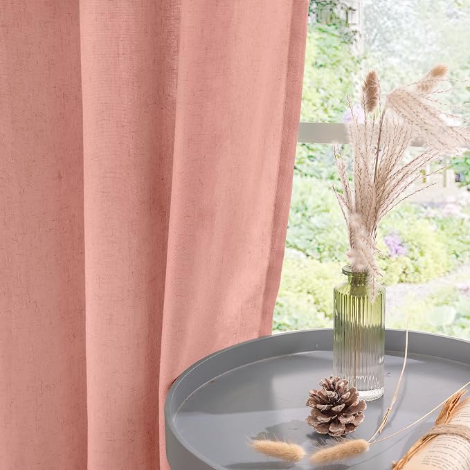 YoungsTex Dusty Rose Pink Linen Curtains 84 Inch Length for Living Room Spring, Blush Peach Semi Sheer Drapes with Grommet Light Filtering for Bedroom, 2 Panels, 52 X 84 Inch
