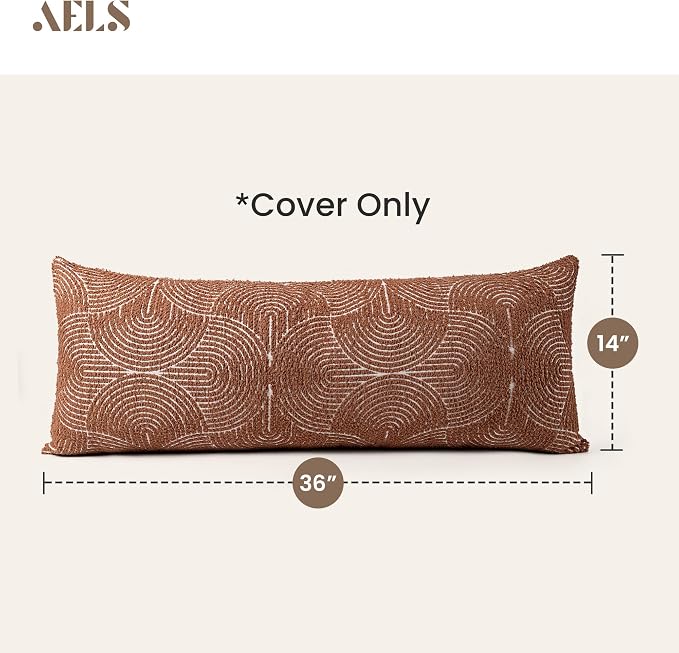 AELS Boho Decorative Textured Lumbar Throw Pillow Covers 14x36, Organic Modern Mid Century Rainbow Tufted Long Pillow Case, Farmhouse Geometric Woven Cushion Case for Bed Couch Sofa, Burnt Orange