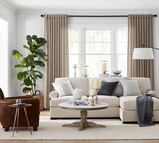 Jowels Dark Taupe Linen Curtains 108 Inch Long 2 Panels for Living Room | Light Filtering Semi Sheer Curtain, Back Tab Pocket Pleated Look, Boho Farmhouse Textured Privacy Drapes for Bedroom Window