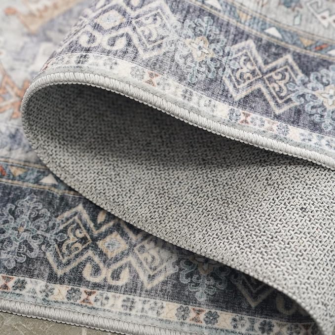 Washable Kitchen 3x8 Runner Rug - 3x8 Hallway Rug Distressed Mats Non-Slip Soft Room Floor Carpet for Dining Room (Grey/Blue, 3x8)