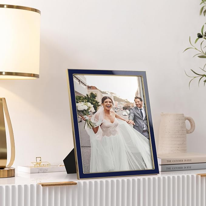 eletecpro 8x10 Enamel Picture Frame with Real Glass Cover, Navy, 1-Pack