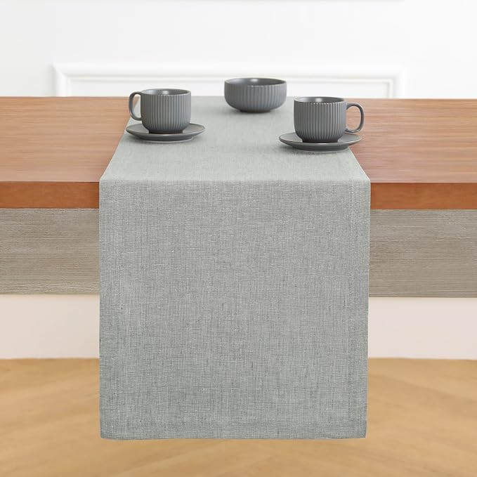 Solino Home 100% Pure Linen Table Runner Chambray Grey, Athena 14 x 72 in | a graceful centrepiece for dining and gatherings, European flax fibres, mellows with every wash, soft, OEKO-TEX Certified