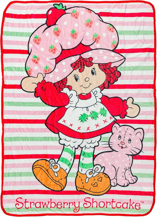 Silver Buffalo Strawberry Shortcake Custard, Fleece Throw Blanket, 45x60in | Striped, Soft and Cozy, 185 GSM