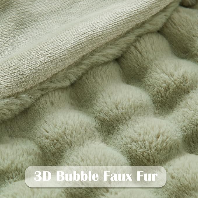 Sage Faux Fur Bubble Throw Blanket Twin 60x80 Inch 550GSM Plush