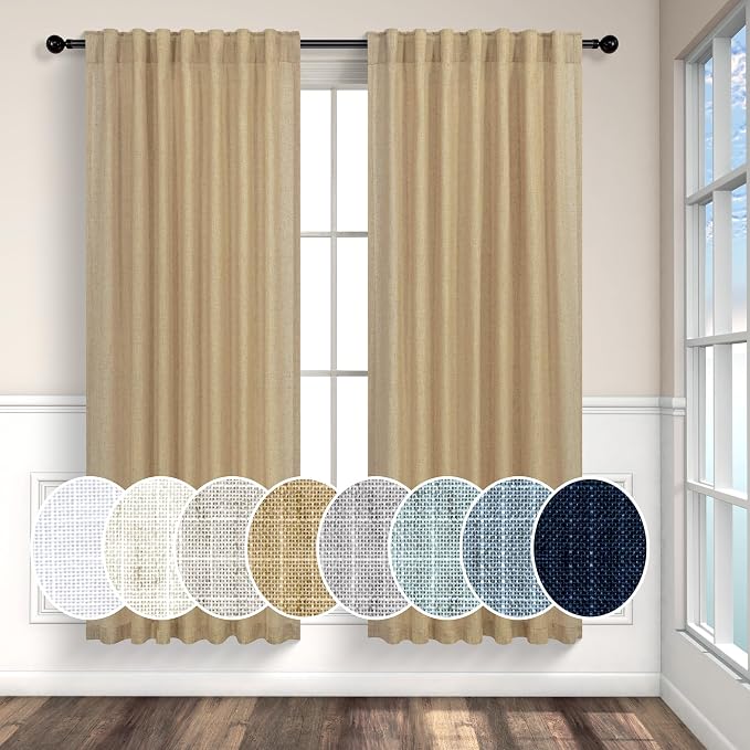Light Brown Tan Curtains 72 Inch Length for Kids Bedroom 2 Panels Rod Pocket Back Tab Warm Autumn Fall Decor Khaki Camel Barley Jute Burlap Color Curtain for Living Room Dining Nursery Family Playroom