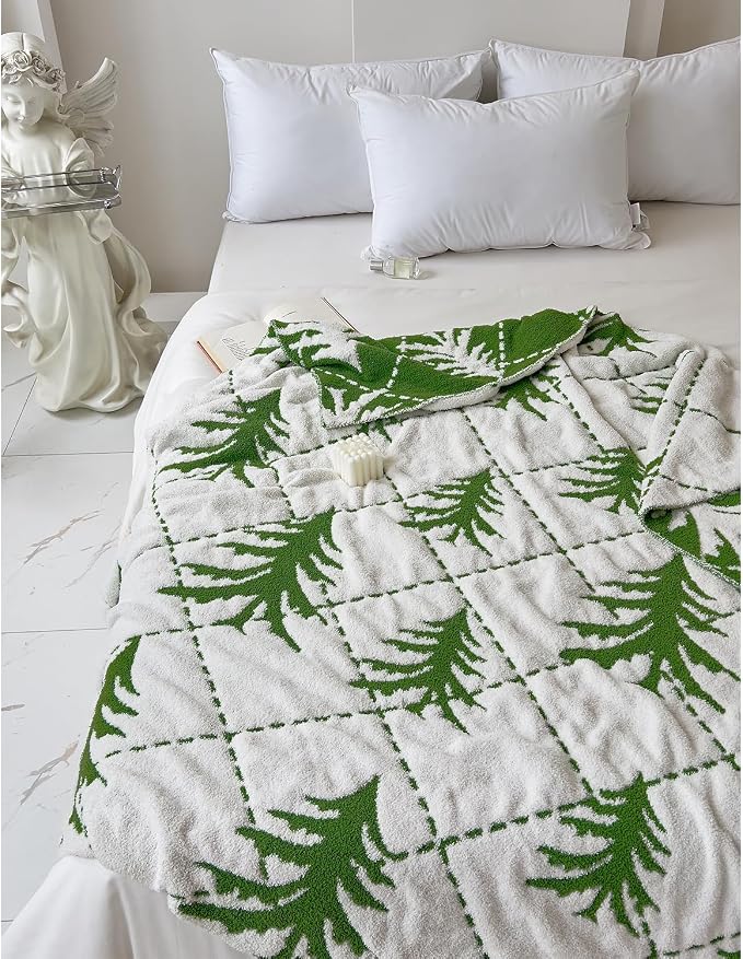 Ultra Soft Cozy Christmas Tree Green Pine Fluffy Microfiber Knitted Throw Blanket Lightweight Blanket for Sofa Couch Bed Travel 50"X60"¡­