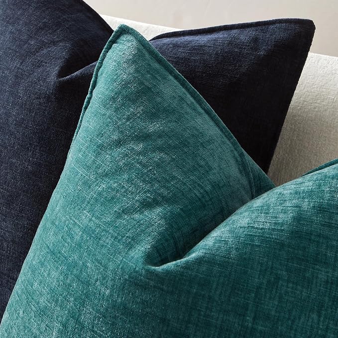 JUSPURBET 24x24 Chenille Decorative Throw Pillow Covers Set of 2,Turquoise | Cozy Soft Cushion Covers Case with Hidden Zipper for Couch Sofa Bed Home Decor Living Room
