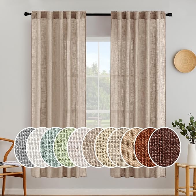 MIULEE Taupe Linen Curtains 37x72 Inch Length 2 Panels for Bedroom | Living Room, Soft Thick Linen Textured Window Drapes, Semi Sheer Light Filtering, Back Tab Rod Pocket, Burlap Look Decor